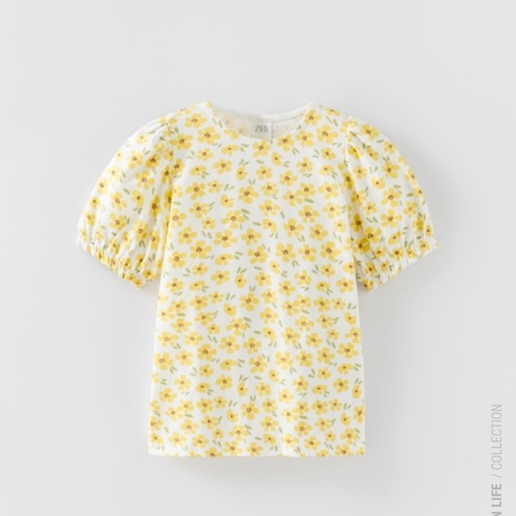 Zara Floral Balloon Sleeve Shirt - Picture 1 of 7